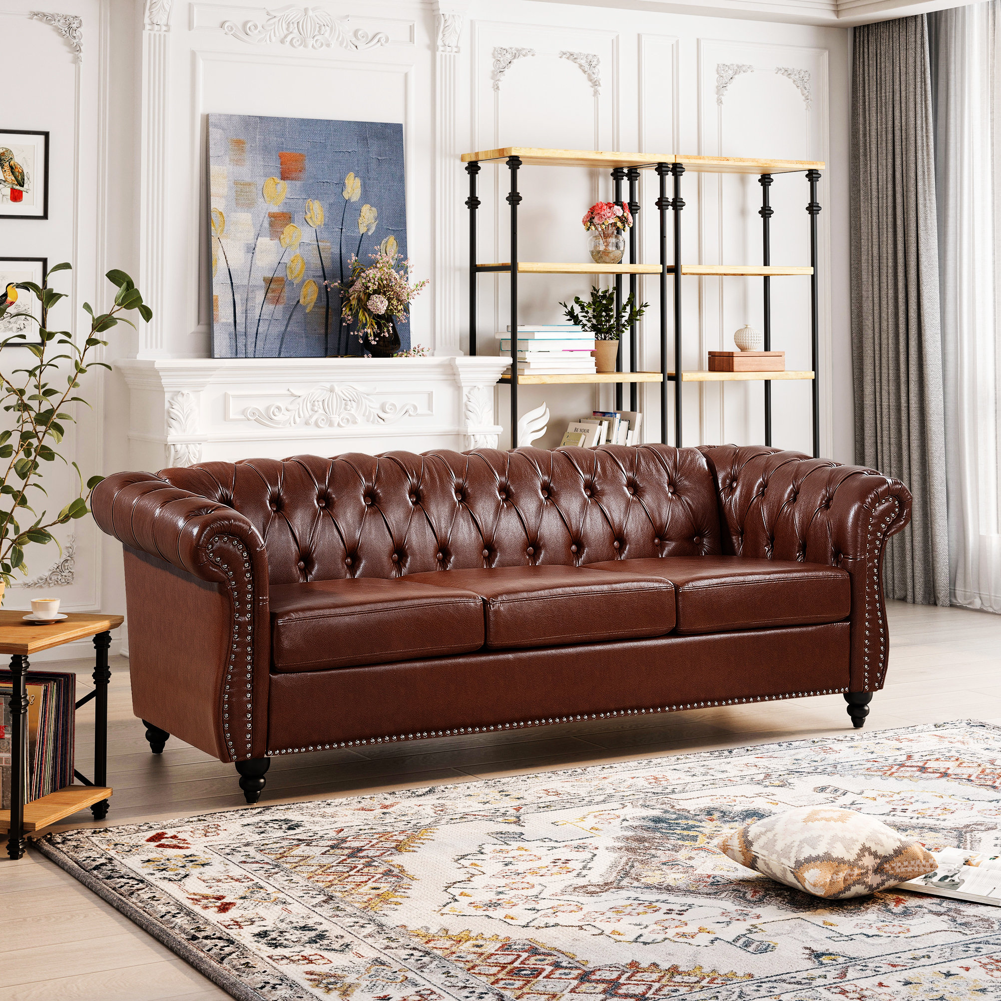 Alcott Hill® Joice 84'' Rolled Arm Chesterfield Three Seater Sofa | Wayfair