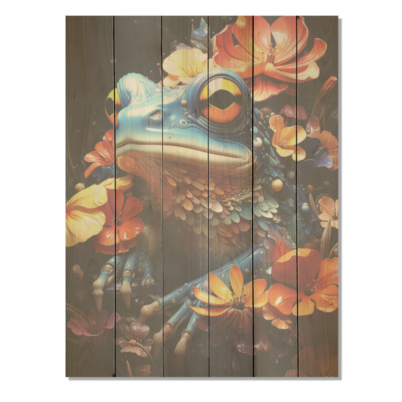 Cosmic Frog Journey - Frogs & Toads, art mural sur bois de pin naturel, H 32 po x l 24 po