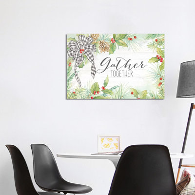 Holiday Gingham Wreath Landscape by Cynthia Coulter - Wrapped Canvas Print