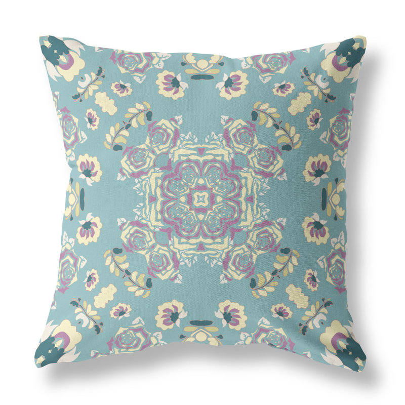 Coussin 20 po x 20 po, Vert clair / floral jaune