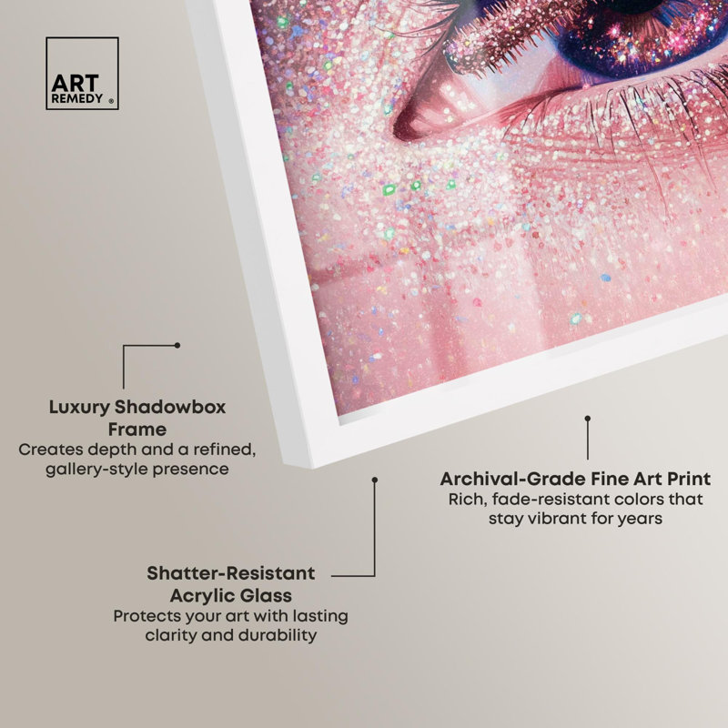 «Mascara Sparkle Girl Shadowbox Print» par Art Remedy, H 41 po x l 41 po, Blanc
