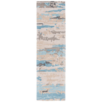 Tapis abstrait beige / bleu en laine / coton touffeté à la main Soho