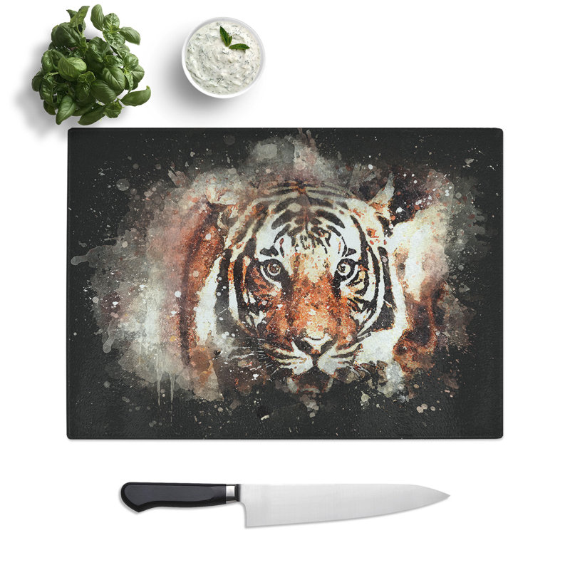 Tempered Glass Tiger Paint Splash Chopping Board, 20 cm x 28.5 cm