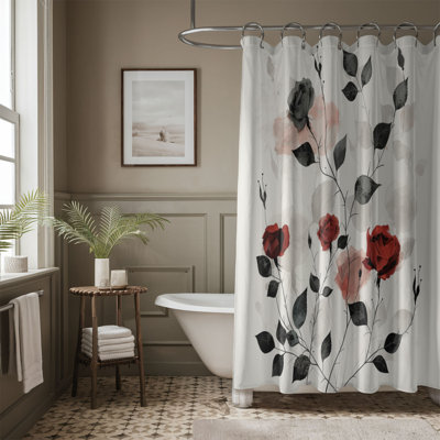 Rideau de douche 1 pièce Bold Red Rose Motifs