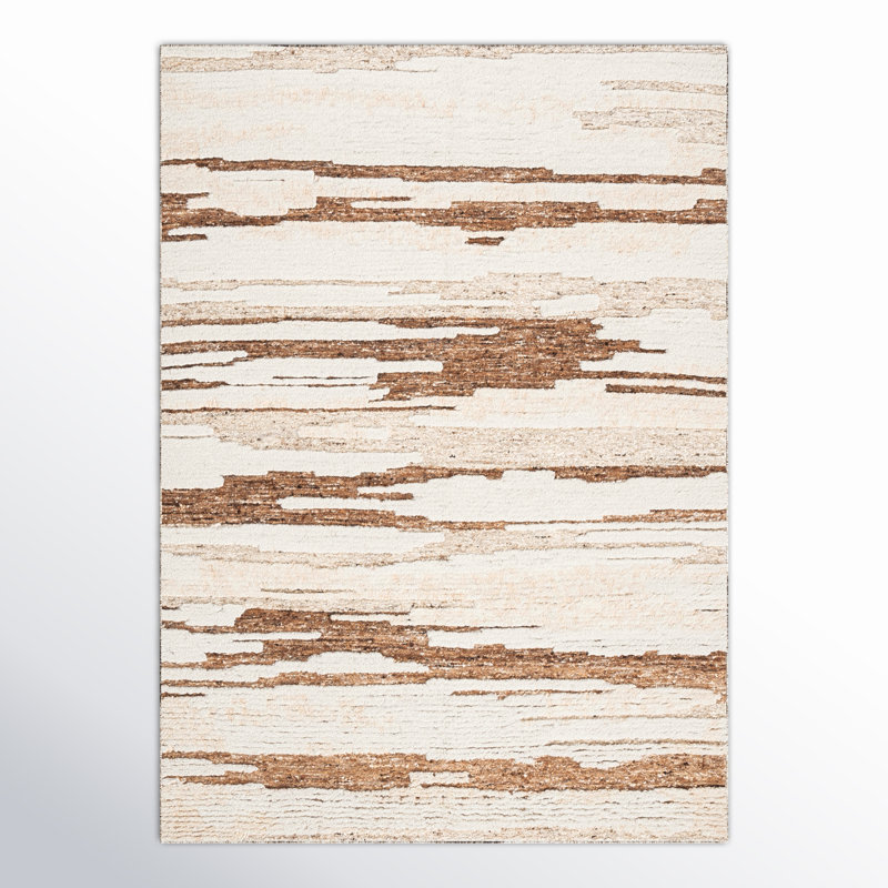 Rectangle Karla Abstract Hand-Knotted Wool/Cotton Area Rug in Ivory/Beige, Rectangle 10' x 14'