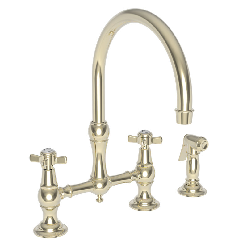 Fairfield Kitchen Bridge Faucet with Side Spray, French Gold
