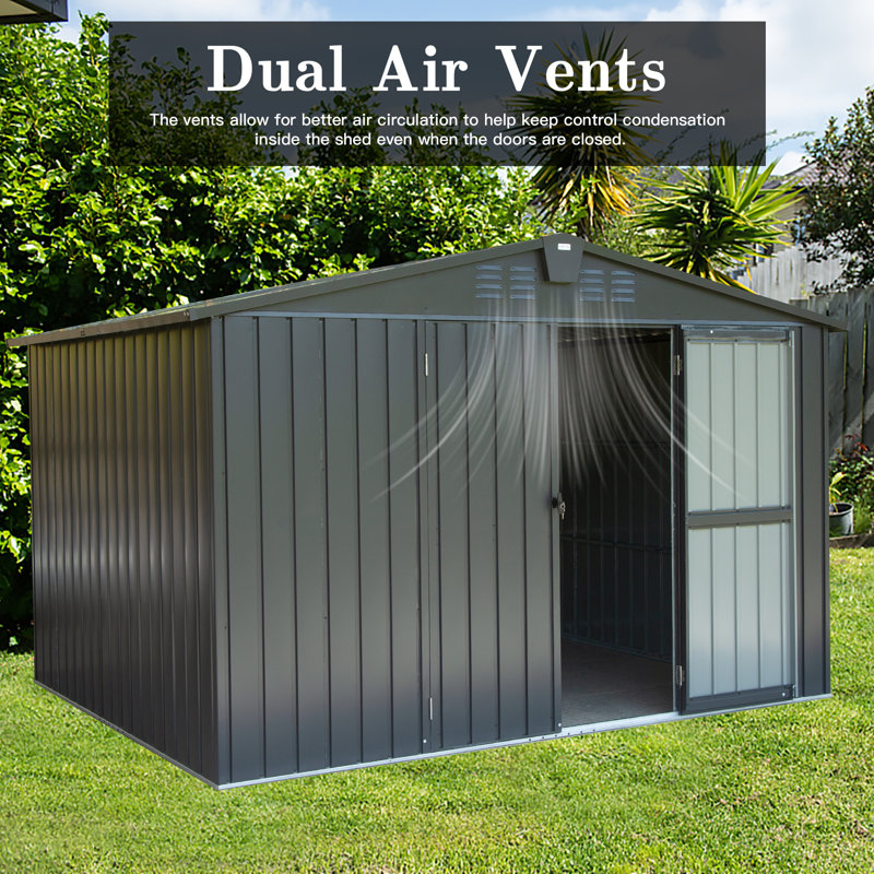 Metal Portable Storage Shed, 76.57" H x 118.43" W x 95.12" D, Black