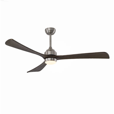 62-Inch Modern Industrial Reversible DC Motor Wood Blade Ceiling Fan with Light, Satin Nickel