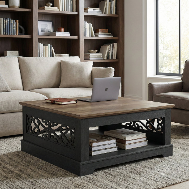 Korbin Coffee Table with Storage, Black Oak/Knotty Oak