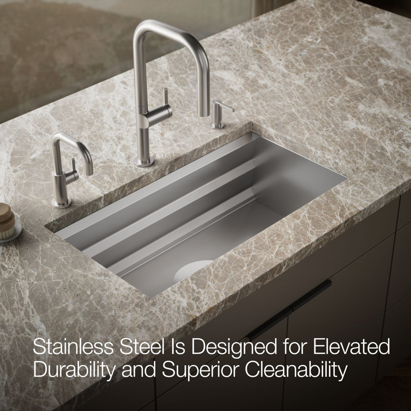 Prolific 33" L x 17-3/4" W x 11" Undermount Single Bowl Kitchen Sink with Accessories