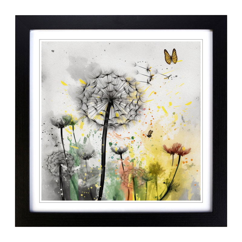 Dandelion Splatter Art - Framed Print, Black