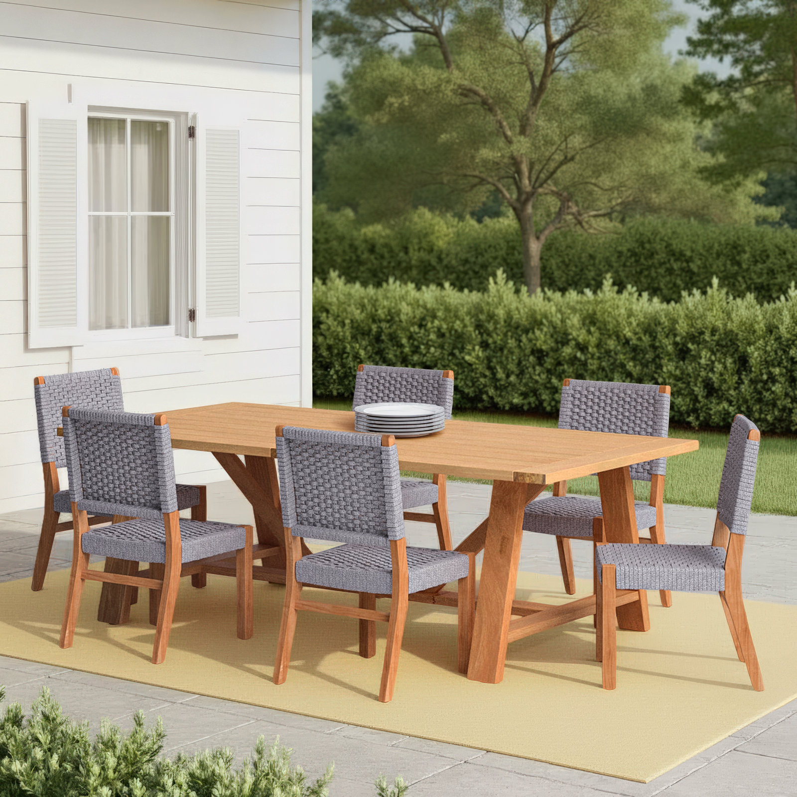90'' Rectangular 6-Person Outdoor Dining Set, Gray