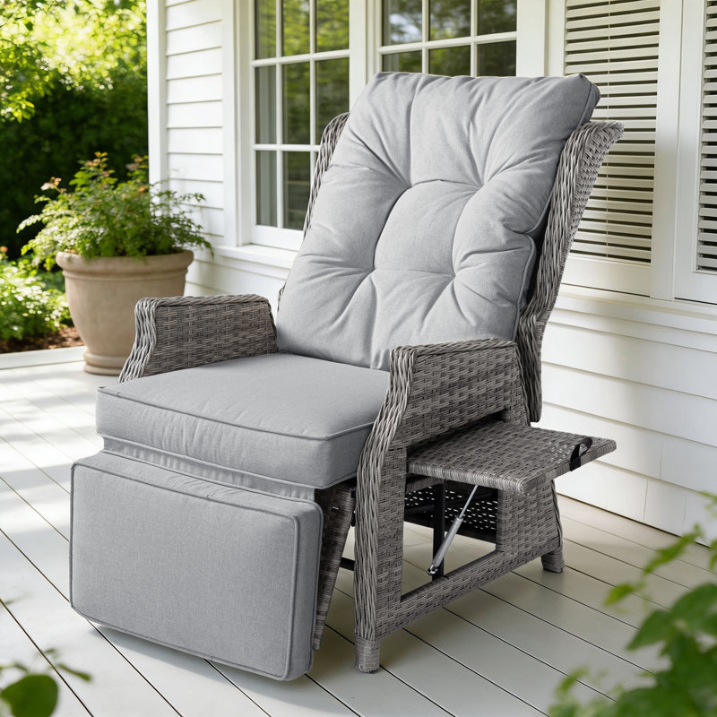 Outdoor Lounge Chair with Ottoman, Light Grey