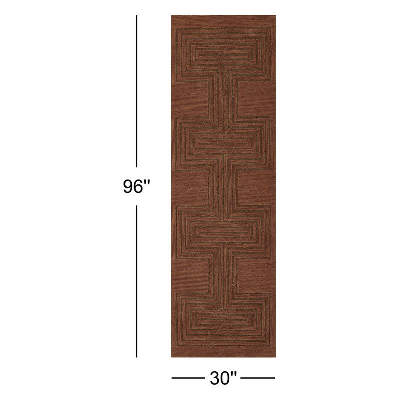 Tapis cuivre en laine touffeté à la main à motif géométrique Orlie, Tapis de couloir 2 pi 6 po x 8 pi, Brun