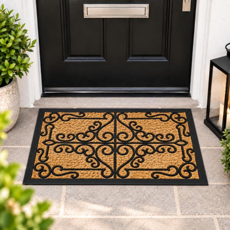 Natural Coco Coir & Rubber Backed Door Mat for Indoor and Outdoor, Non-Slip, Dirt Trapper, Durable Rubber Mat, for Front Door, Hallways, Entrance, 45 x 75 cm