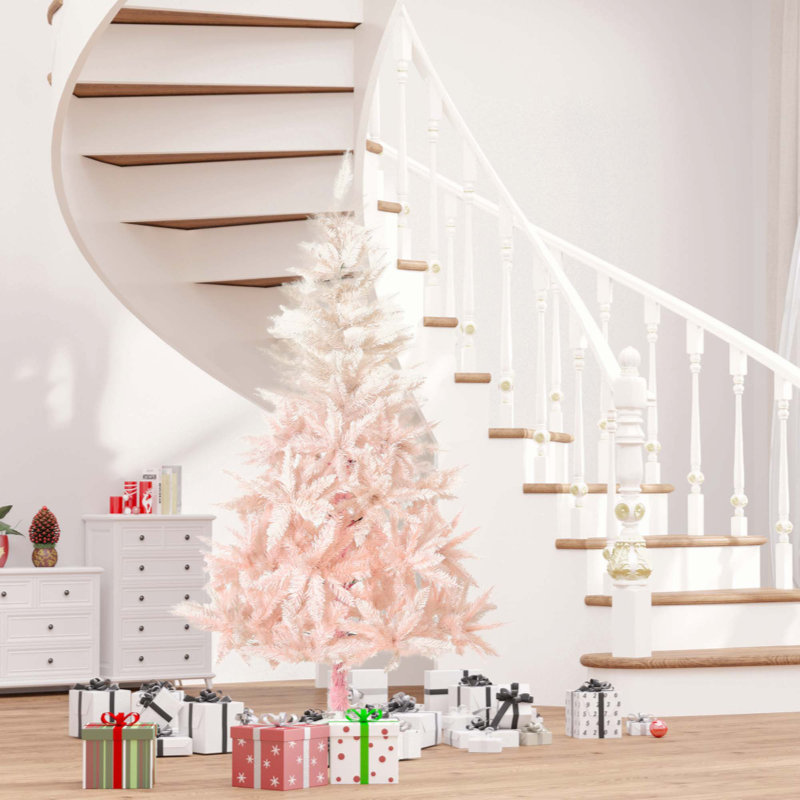 7Ft Unlit Spruce Artificial Christmas Tree With Realistic Branches And 1000 Tips, Pink