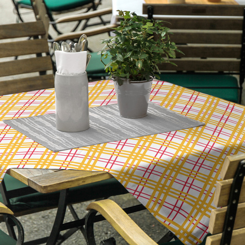 Nappe carrée en mélange de coton à carreaux, Blanc / rouge / doré