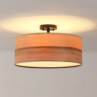 18 In. 4-light Wood Veneer Drum Ceiling Light Semi Flush Mount