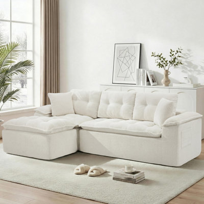 Canapé modulaire modulaire, canapé modulaire Cloud avec repose-pieds, canapé moderne en forme de L avec assise profonde, canapé rembourré sans os pour le salon avec coussin superposé, sans assemblage
