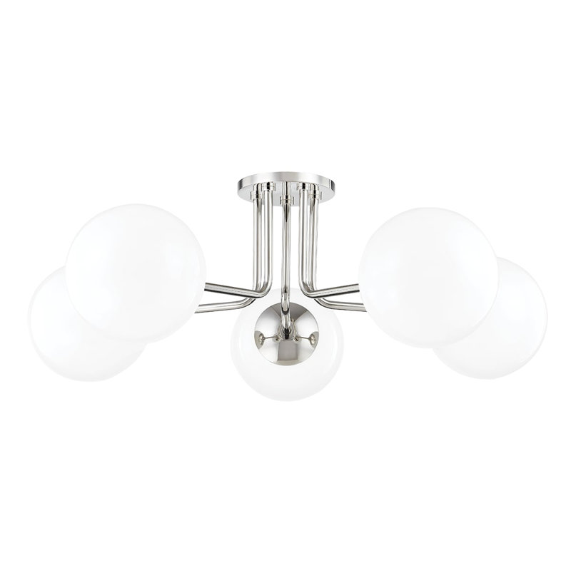 Plafonnier semi-encastré 5 lumières 30 po Luna, Nickel poli
