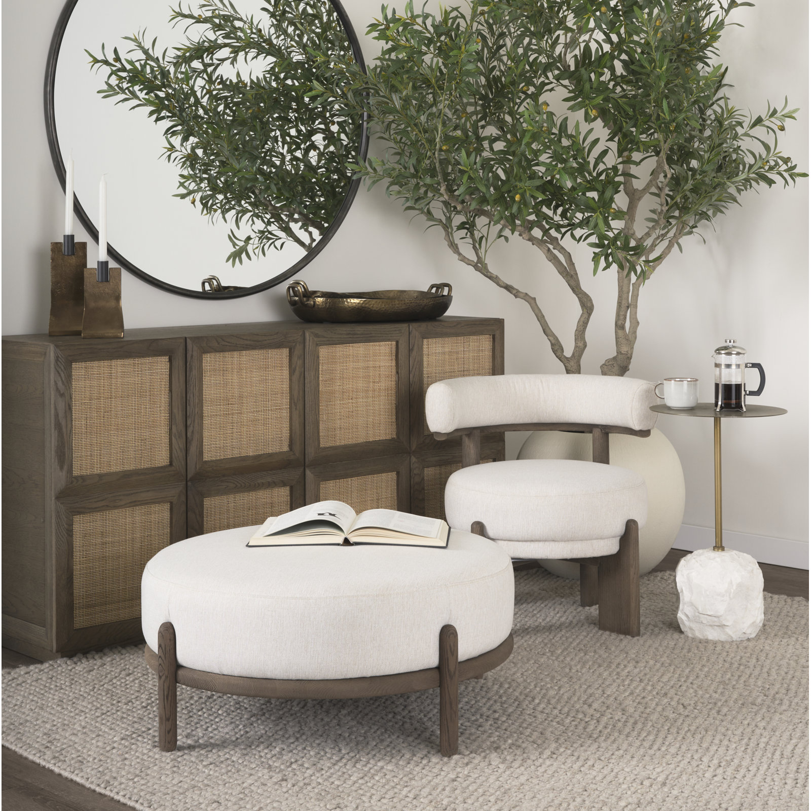 Marceline Upholstered Ottoman, Dark Brown