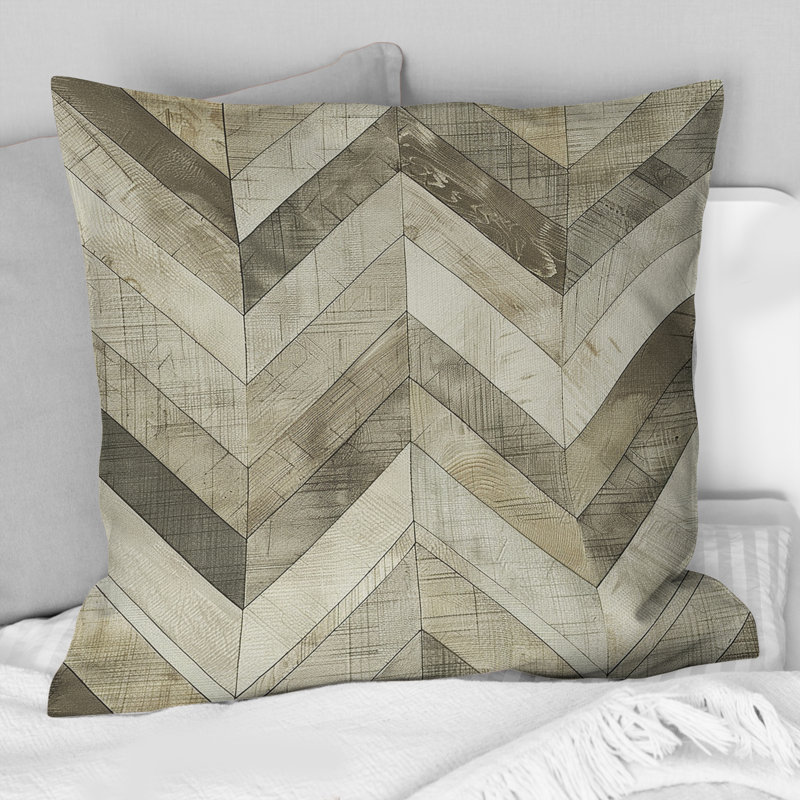 Imprimé à chevrons gris II - Coussin traditionnel, H 16 po x l 16 po