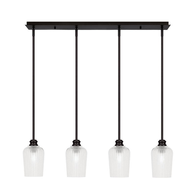 Edge 4 Light Linear Pendalier Shown With 5" Textured Glass, Espresso, Clear Textured