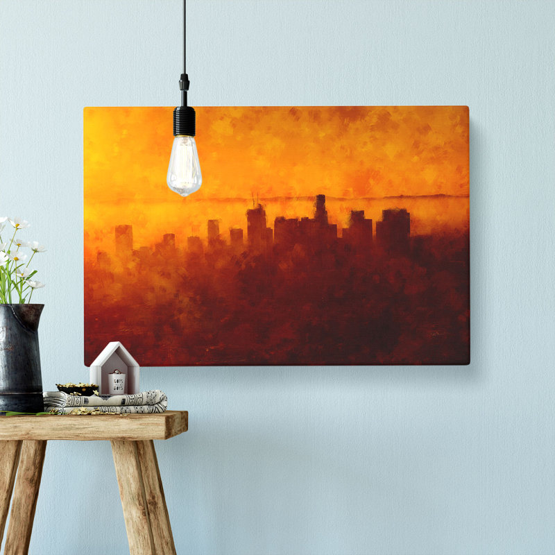 Downtown Los Angeles At Sunset Painting - Wrapped Canvas, 35cm H x 50cm W x 3cm D