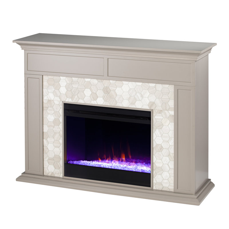 Color Changing Marble Tiled Fireplace Gray