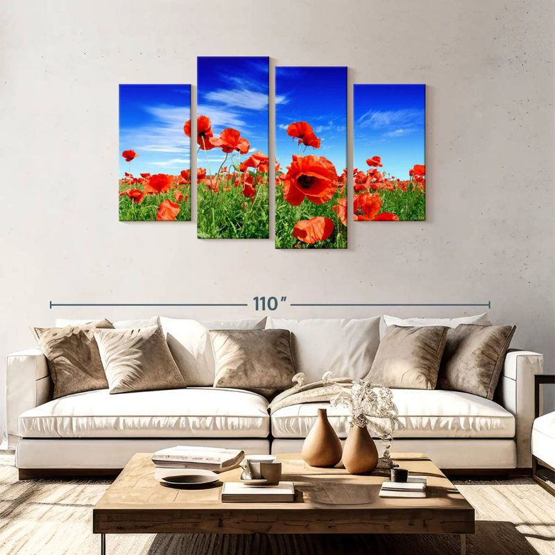 Coquelicots Harnek lors d'une journée ensoleillée, H 48 po x l 75 po