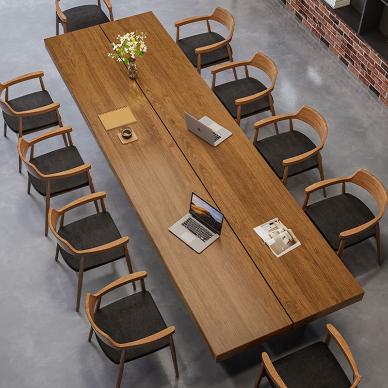 Table de conférence rectangulaire en bois massif brun et noisette + fer, H 29,53 po x L 98,43 po x l 39,37 po