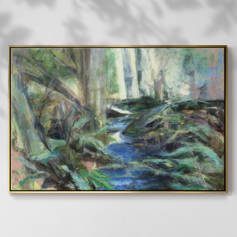 " Rambling Blues ", 41" H x 27" W x 2" D, Gold Framed Canvas