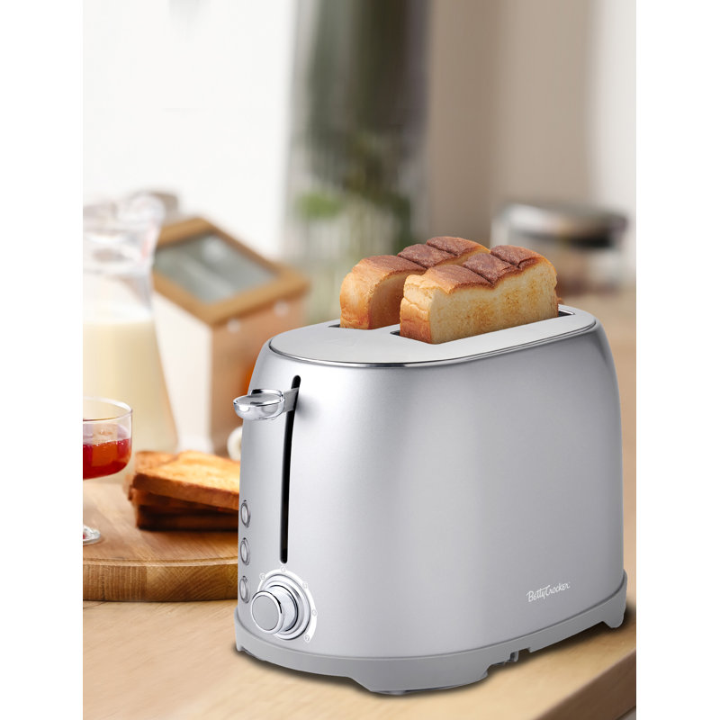 Silver Stainless Steel 2-Slice Toaster with Wide Slots and Crumb Tray