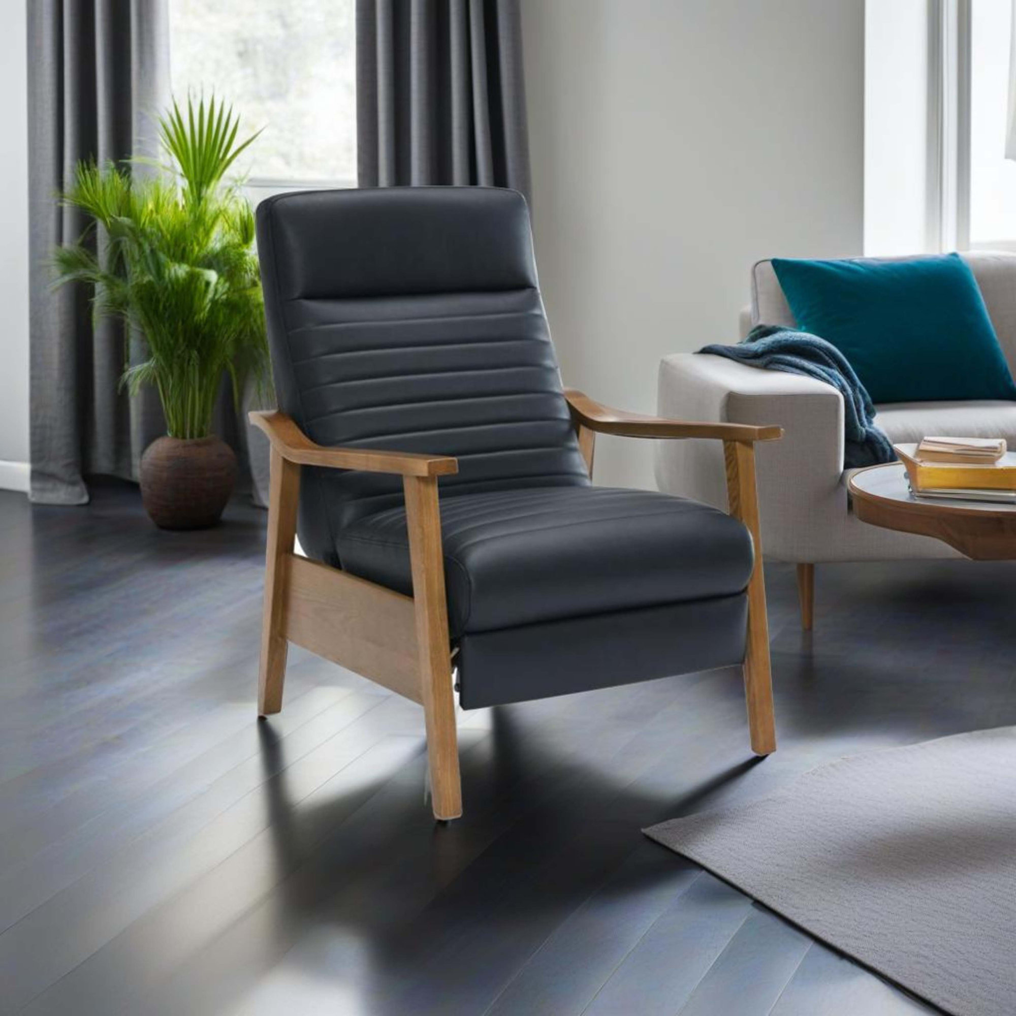 Clary Vegan Recliner, Midnight Blue Faux Leather