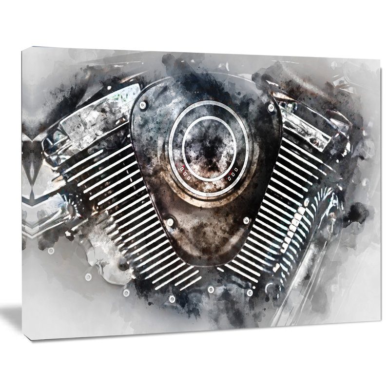 « motocyclette engine aquarelle », impression sur toile tendue, H 8 po x l 12 po