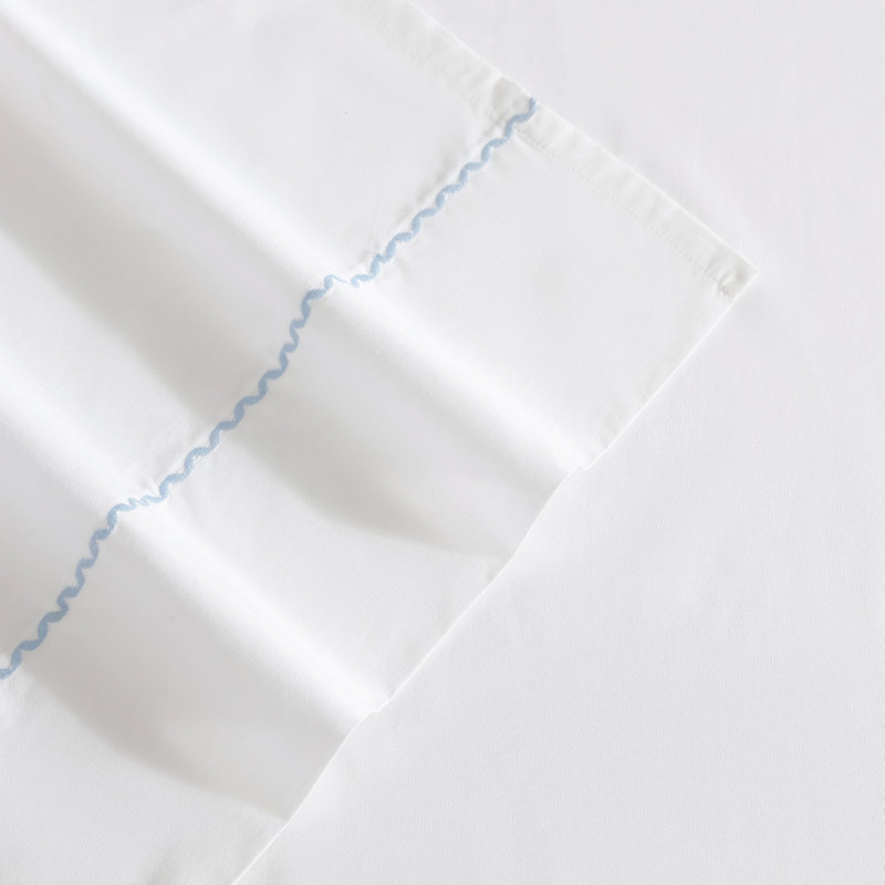 Twin Blue Cotton Percale Embroidered Sheet Set