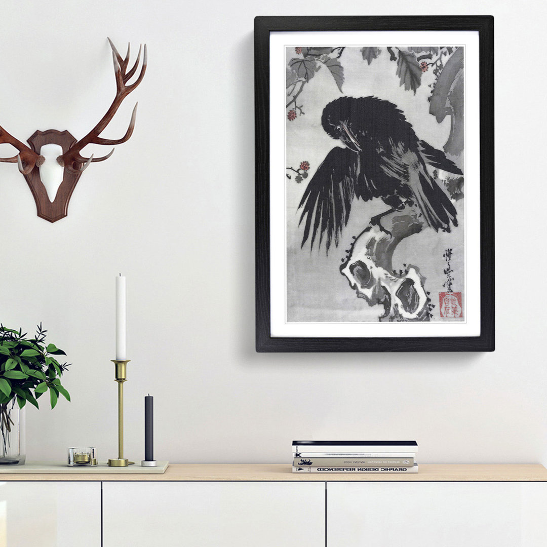 A Crow on a Branch by Kawanabe Kyosai - Framed Print