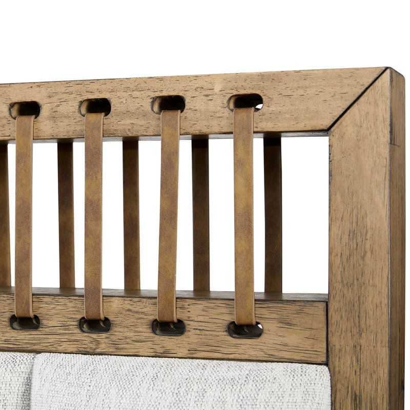 Grand lit tapissier à sangles en similicuir avec tête de lit latte et cerclage doux au toucher brun pour le style