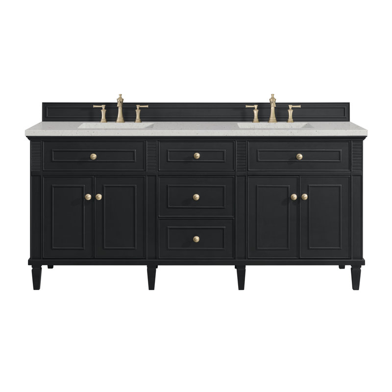 Lorelai 72'' W Double Vanity, Black Onyx, Lime Delight Silestone, 8" Widespread