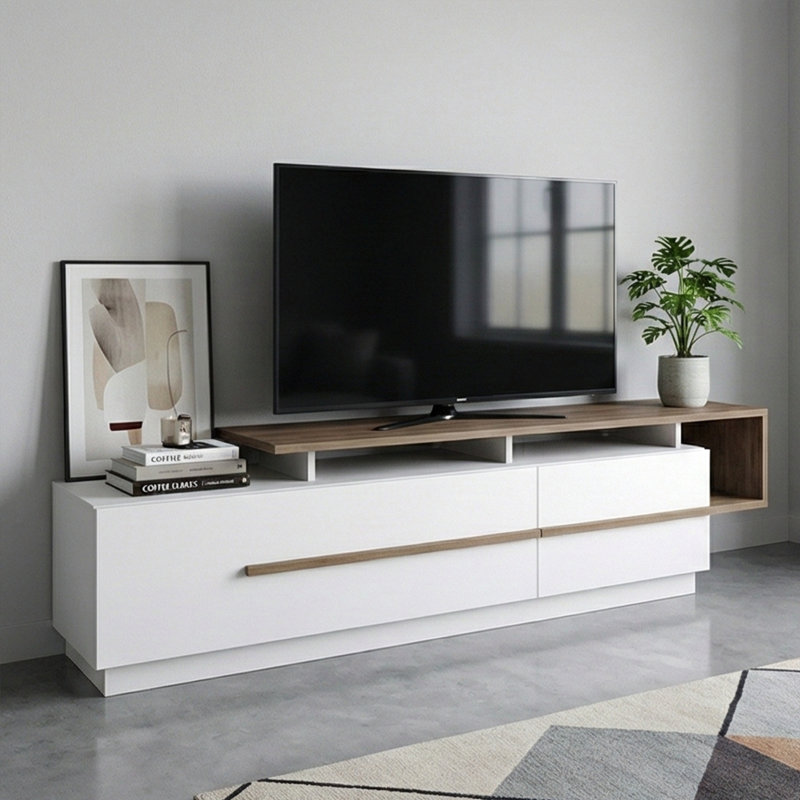 Rectangle Tv Stand For Tvs Up To 78'' With 2 Cabinets And 4 Shelves, Porcelain/Dark Brown