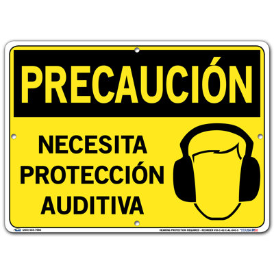 Hearing Protection Required Caution Sign -  Vestil, SI-C-42-C-AL-040-S