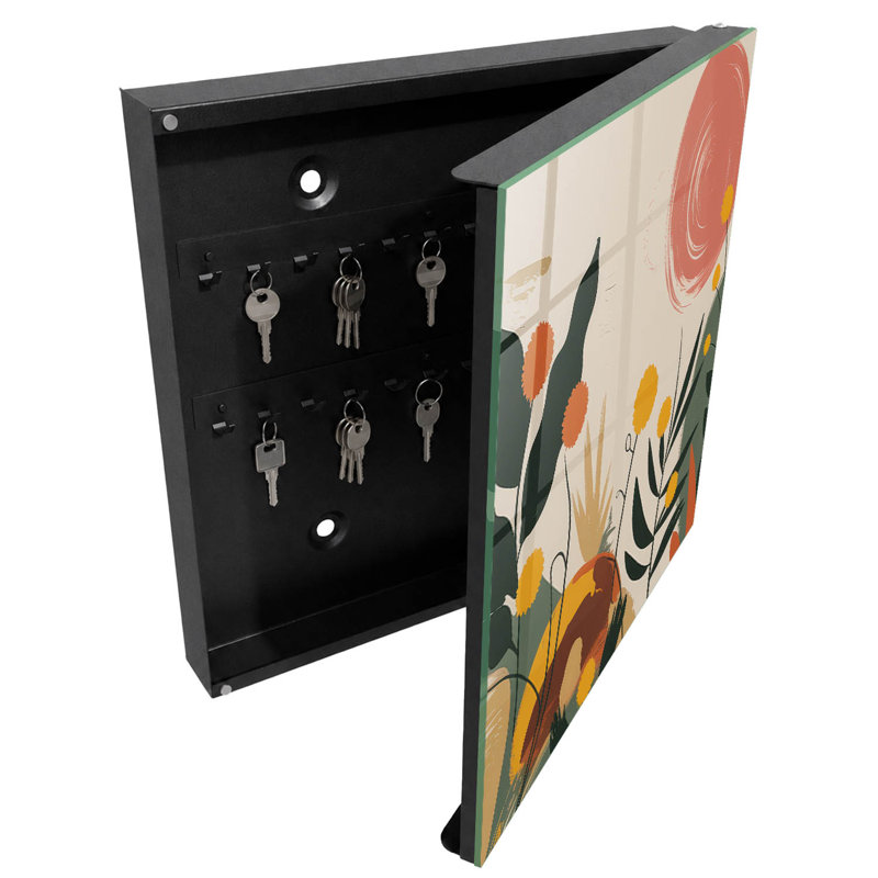 Key storage cabinet, Opens to the right, 30x30x5, Black, Plant motifs, energetic colors, pleasant aura, 
