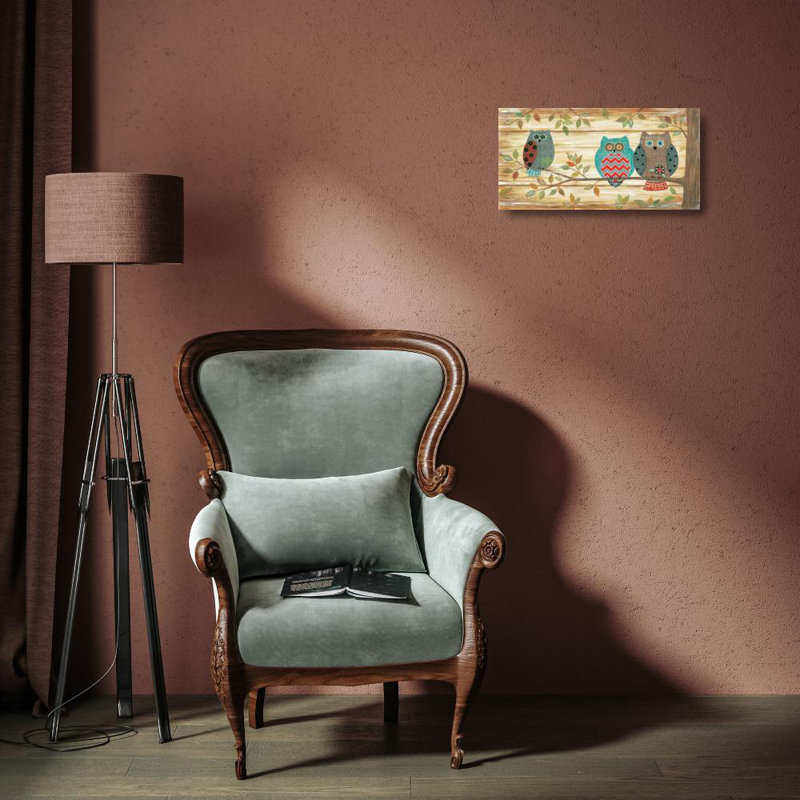 «August Wise» Lapoint, galerie d'art Annie sur toile tendue, Three Wise Owls, H 11 po x l 18 po