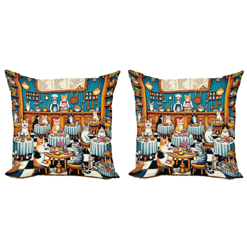 429895_Ambesonne, housse de coussin pour chat, ensemble de 2 images fantaisistes de restaurant, H 20 po x l 20 po