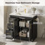 Meuble-lavabo noir de 36 po avec lavabo, armoire de salle de bain noire autoportante moderne avec comptoir Smc, portes à fermeture douce et 3 tiroirs, quincaillerie dorée