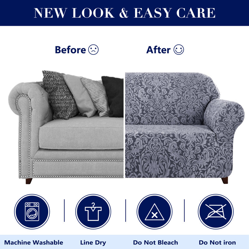 Box Cushion Loveseat Slipcover, Grayish Blue