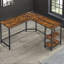 Acima 138cm Wide L-Shape Computer Desk Workstation With 2 Shelves Industrial Rustic Brown Furniture