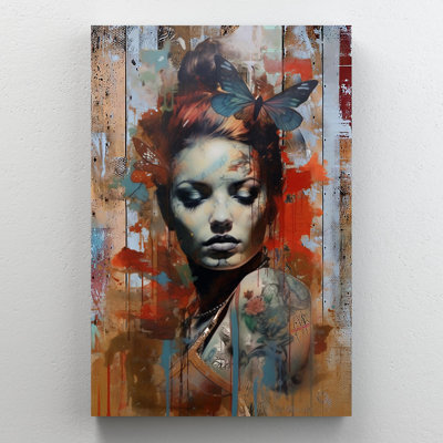 Femme et papillon sur toile, impression