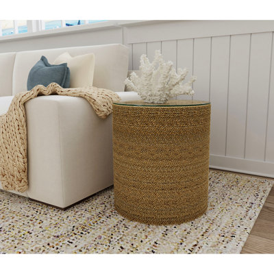 Table d'appoint ronde avec ruppie maritime brune et conception pratique pour l'intérieur d'un balcon cylindrique fabriqué à la main