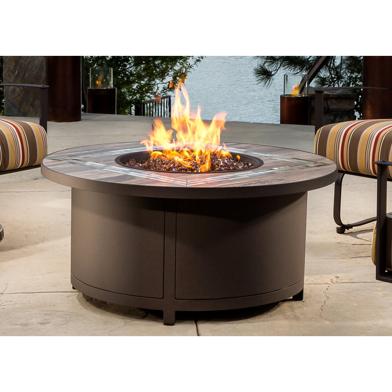 Elba Aluminum Outdoor Fire Pit Table, 19" H x 54" W x 54" D, Summit Gray, Copper Creek